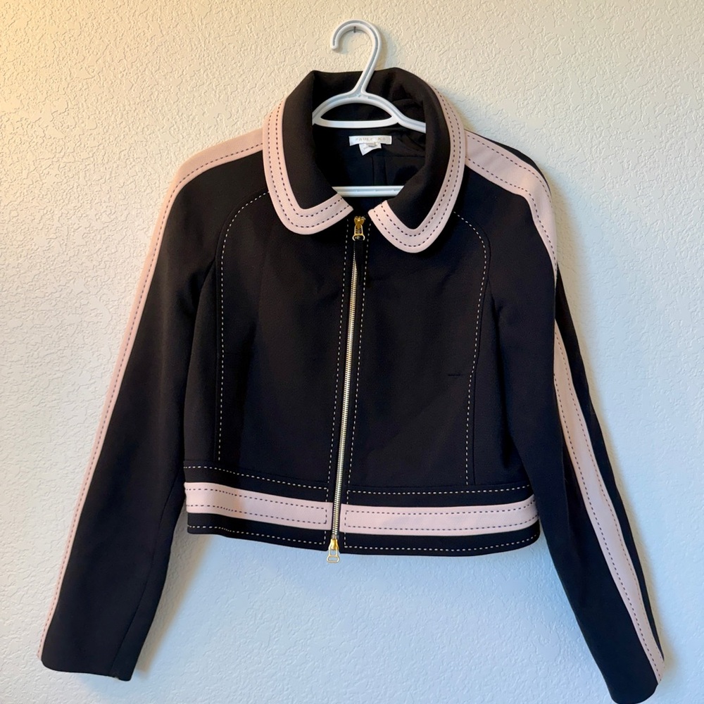 PAULE KA Black Zip Up Blazer with Pink Trim Like New